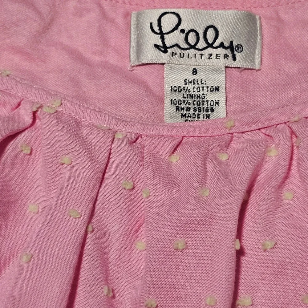 Lilly‎ Pulitzer Pink Swiss Dot Square Neck Empire Waist Blouse Tie Sleeve Size 8
